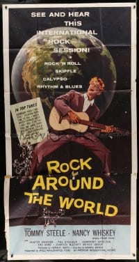 8t572 ROCK AROUND THE WORLD 3sh 1957 early rock & roll, great artwork of Tommy Steele with guitar!
