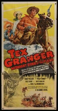 8t610 TEX GRANGER 3sh 1947 Midnight Rider of the Plains, cool western serial art!