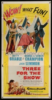 8t615 THREE FOR THE SHOW 3sh 1954 Betty Grable, Jack Lemmon, Marge & Gower Champion!