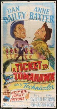 8t617 TICKET TO TOMAHAWK 3sh 1950 great artwork of Dan Dailey & Anne Baxter singing over train!