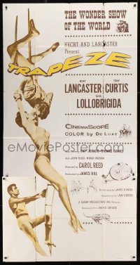 8t623 TRAPEZE 3sh R1961 great circus art of Burt Lancaster, Gina Lollobrigida & Tony Curtis!