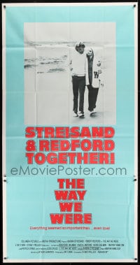 8t633 WAY WE WERE 3sh 1973 Barbra Streisand & Robert Redford walk on the beach, Sydney Pollack!