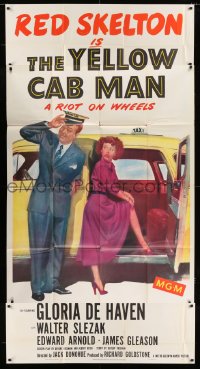 8t642 YELLOW CAB MAN 3sh 1950 art of Red Skelton helping sexy Gloria DeHaven into his taxi!