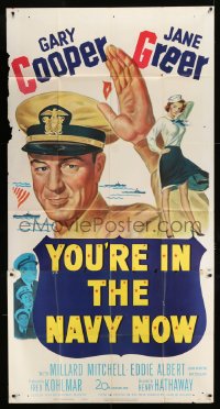 8t648 YOU'RE IN THE NAVY NOW 3sh 1951 huge artwork image of officer Gary Cooper + sexy Jane Greer!