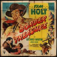 8t022 BORDER TREASURE 6sh 1950 great montage artwork of cowboy Tim Holt fighting the bad guys!