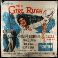 8t048 GIRL RUSH 6sh 1955 artwork of sexy showgirl Rosalind Russell in Las Vegas!
