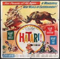 8t055 HATARI 6sh 1962 Howard Hawks, artwork of John Wayne w/rhino in Africa by Frank McCarthy!