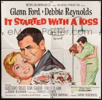 8t062 IT STARTED WITH A KISS 6sh 1959 Glenn Ford & Debbie Reynolds kissing in shower in Spain!