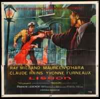 8t072 LISBON 6sh 1956 Ray Milland & Maureen O'Hara in the city of intrigue & murder, Widhoff art!