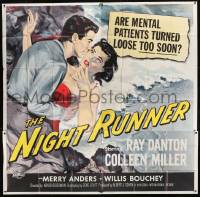 8t091 NIGHT RUNNER 6sh 1957 art of crazed Ray Danton, are mental patients turned loose too soon!