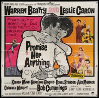 8t095 PROMISE HER ANYTHING 6sh 1966 art of Warren Beatty w/fingers crossed & pretty Leslie Caron!