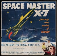 8t109 SPACE MASTER X-7 6sh 1958 satellite terror strikes the Earth, cool art of rocket ship!
