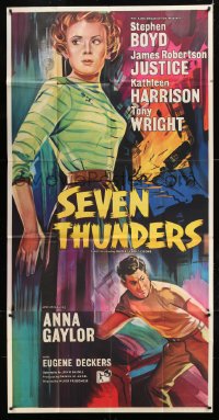 8t009 SEVEN THUNDERS English 3sh 1957 art of Anna Gaylor & Stephen Boyd, country of origin!