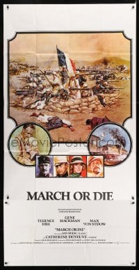 8t008 MARCH OR DIE English 3sh 1976 Gene Hackman, Terence Hill, Bysouth French Foreign Legion art!