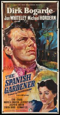8t010 SPANISH GARDENER English 3sh 1956 art of Dirk Bogarde & Maureen Swanson, country of origin!