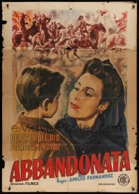 8t656 ABANDONADAS Italian 1p 1949 Longi art of Dolores Del Rio & son under Mexican battle!