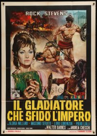 8t703 CHALLENGE OF THE GLADIATOR Italian 1p 1965 great Gasparri art of Peter Lupus as Spartacus!