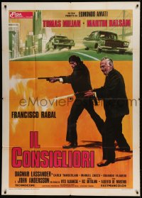 8t717 COUNSELOR AT CRIME Italian 1p 1973 different art of Tomas Milian & Martin Balsam with guns!