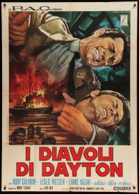 8t729 DAYTON'S DEVILS Italian 1p 1970 Gasparri art of Rory Calhoun fighting by burning ship!