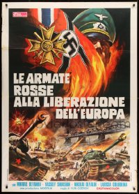 8t745 DIRECTION OF THE MAIN BLOW Italian 1p 1974 art of Nazi officer & swastika over WWII battle!
