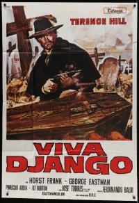 8t747 DJANGO PREPARE A COFFIN Italian 1p R1980s cool art of Terence Hill as Django w/gun by grave!