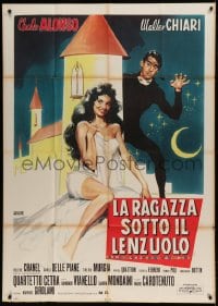 8t778 GIRL UNDER THE SHEET Italian 1p 1961 De Seta art of super sexy Chelo Alonso & Walter Chiari!