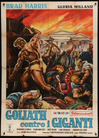 8t786 GOLIATH AGAINST THE GIANTS style A Italian 1p 1961 De Amicis art of strongman Brad Harris!