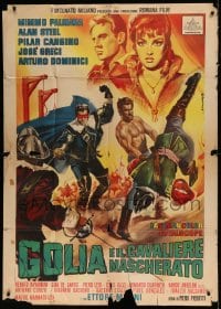 8t795 HERCULES & THE MASKED RIDER Italian 1p 1963 great artwork of both heroes by Renato Casaro!