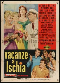 8t798 HOLIDAY ISLAND Italian 1p 1959 great Averardo Ciriello art of Vittorio De Sica & top stars!