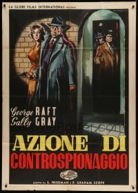 8t807 I'LL GET YOU Italian 1p 1953 different Symeoni art of George Raft & Sally Grey in hiding!