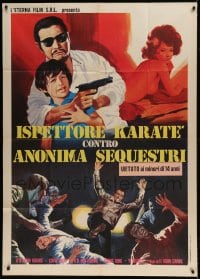 8t809 INSPECTOR KARATE Italian 1p 1975 Tou Hao Tie Ren, art of man with gun holding child hostage!