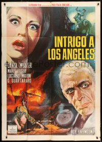 8t810 INTRIGUE IN LOS ANGELES Italian 1p 1966 Gasparri art of creepy guy & scared woman!