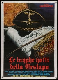 8t902 RED NIGHTS OF THE GESTAPO Italian 1p 1977 artwork of WWII Nazi hat and whip by Zanca!