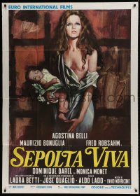 8t920 SEPOLTA VIVA Italian 1p 1973 art of beautiful half-naked Agostina Belli holding baby!