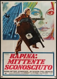 8t937 SPECIAL DELIVERY Italian 1p 1976 Iaia art of Cybill Shepherd & Bo Svenson w/ gun & mailbox!