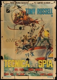 8t954 TARGET GOLD SEVEN Italian 1p 1966 Casaro art of spy Tony Russell & Erika Blanc in helicopter!