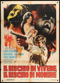 8t969 TRIP WITH THE DEVIL Italian 1p 1968 Symeoni art of sexy woman undressing behind guy with gun!
