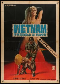 8t983 VIETNAM GUERRA E PACE Italian 1p 1968 wild art of Vietnam War soldier, victim & naked woman!