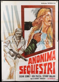 8t151 CANDY SNATCHERS Italian 2p 1974 Avelli art of switchblade at Bolling's head + masked gunman!