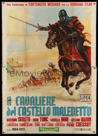 8t154 CAVALIER IN DEVIL'S CASTLE Italian 2p 1959 cool Longi art of knight on horse in huge battle!