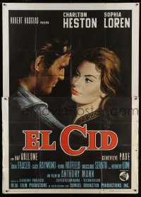 8t178 EL CID Italian 2p 1961 cool art of Charlton Heston & sexy Sophia Loren over black background!