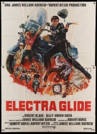 8t179 ELECTRA GLIDE IN BLUE Italian 2p 1973 cool montage art of motorcycle cop Robert Blake!