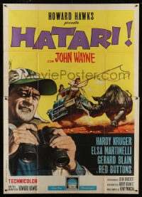 8t202 HATARI Italian 2p 1962 Howard Hawks, cool artwork of John Wayne in Africa by Enzo Nistri!
