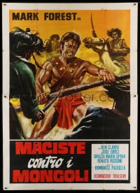 8t205 HERCULES AGAINST THE MONGOLS Italian 2p R1970 cool different art of Mark Forest as Hercules!