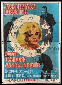 8t208 HOW TO MURDER YOUR WIFE Italian 2p 1965 Jack Lemmon, Virna Lisi, different clock artwork!