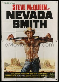 8t242 NEVADA SMITH Italian 2p R1970s art of barechested Steve McQueen with rifle on his shoulders!