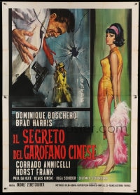 8t266 SECRET OF THE CHINESE CARNATION Italian 2p 1964 cool art of sexy woman & man getting shot!