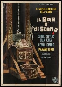 8t290 TWO ON A GUILLOTINE Italian 2p 1965 best different gruesome horror art by Sandro Symeoni!
