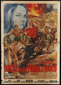 8t294 URSUS IN THE LAND OF FIRE Italian 2p 1963 Stefano art of strongman Ed Fury & Claudia Mori!
