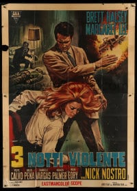 8t298 WEB OF VIOLENCE Italian 2p 1966 Renato Casaro artwork of Brett Halsey slapping Margaret Lee!